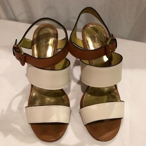 Coach chestnut & off white leather strap sandals